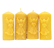 Svíčky na Adventní věnec ze včelího vosku  s andělem 4 kusy